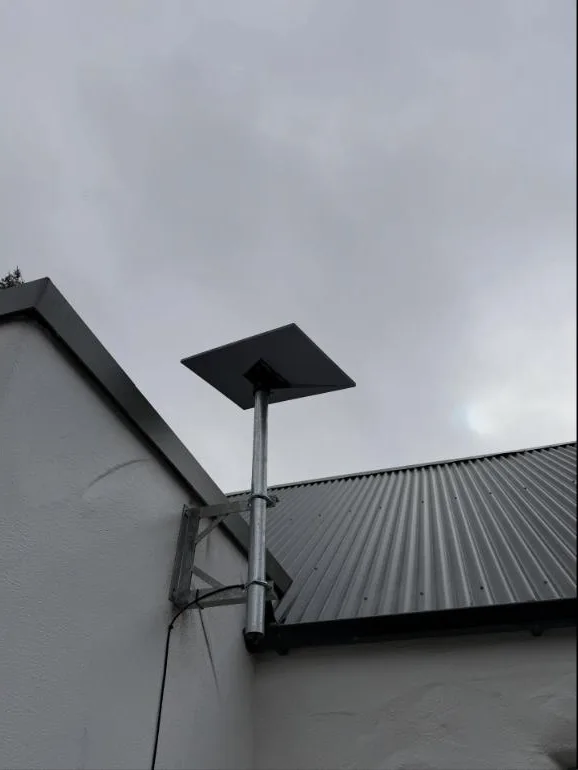 Starlink dish installed on a shed roof in Glencar, County Kerry